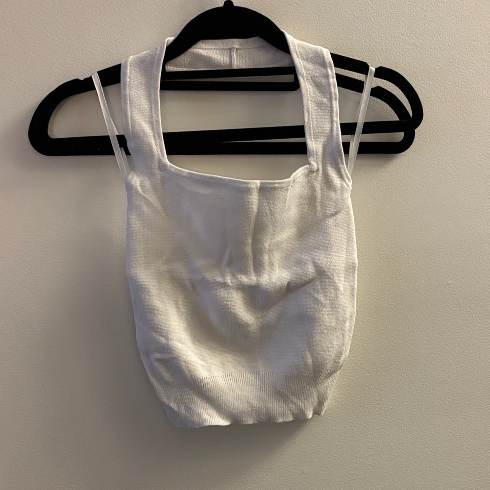 White Square Neck Cropped sweater halter Top